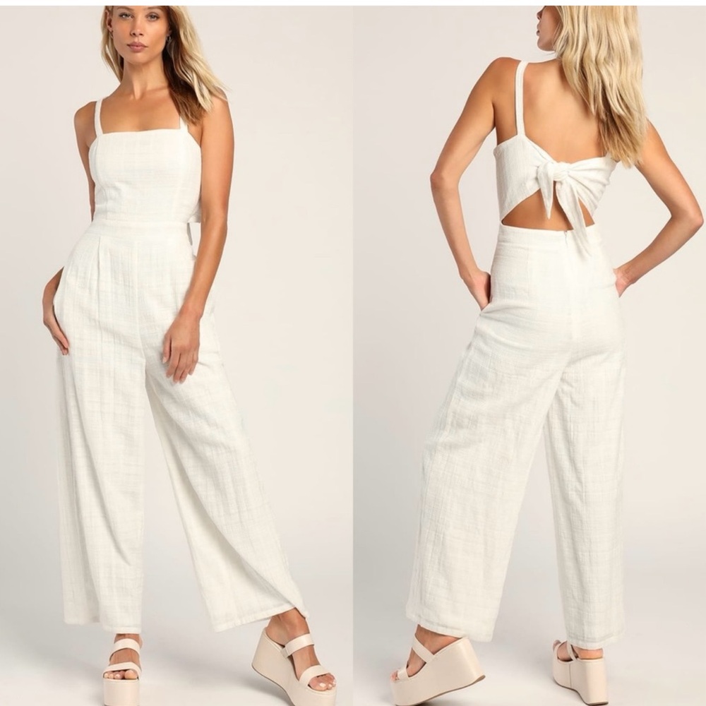 Lulus | Coastal Living Ivory Tie-Back Wide-Leg Jumpsuit